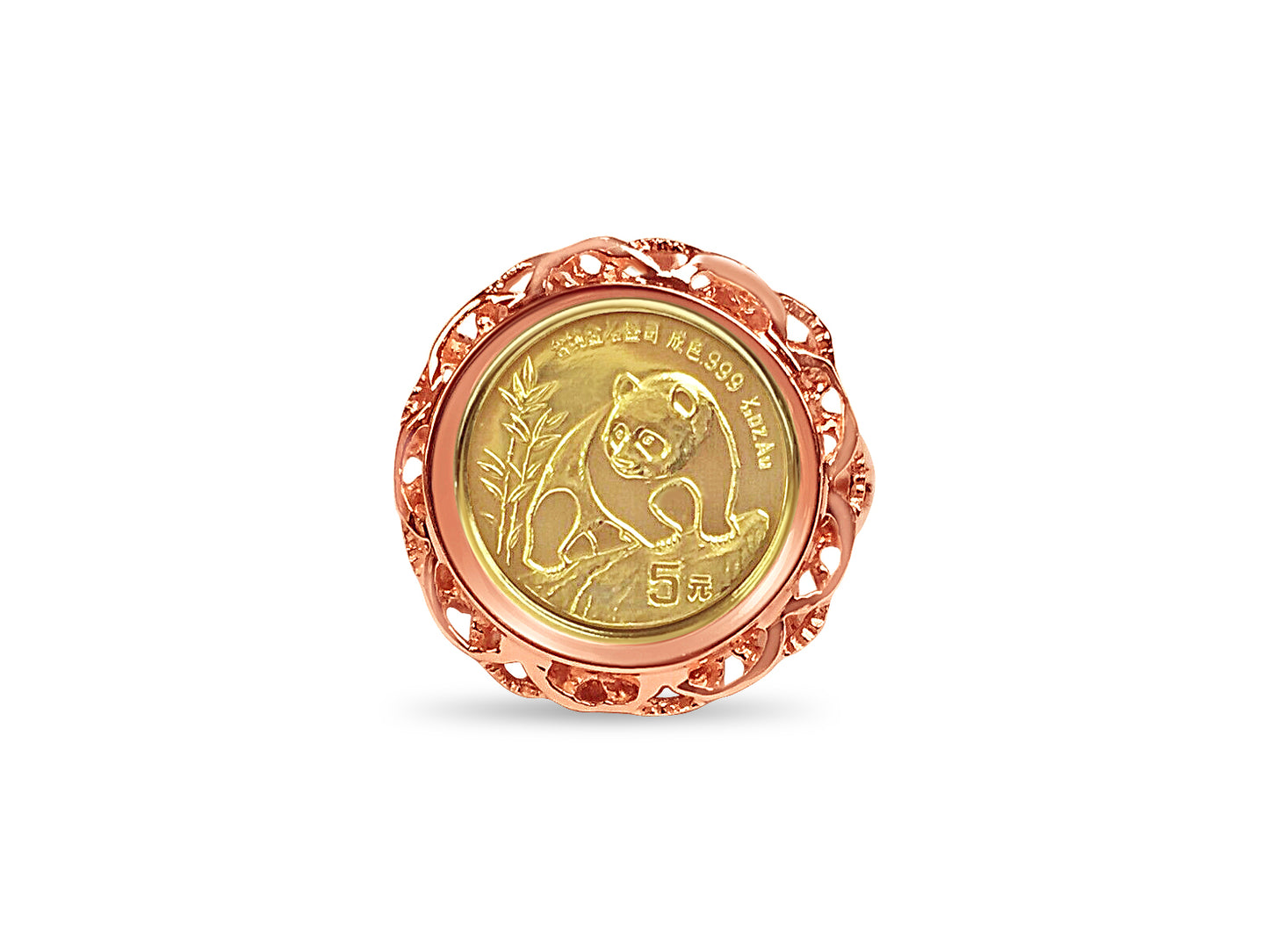 Handmade Solid Gold Fancy Coin Ring , Chinese Panda Bear Coin ,