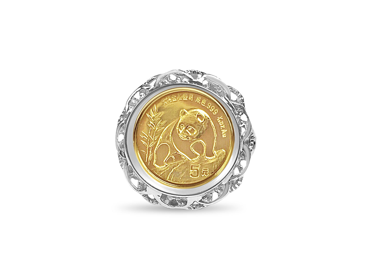 Handmade Solid Gold Fancy Coin Ring , Chinese Panda Bear Coin ,