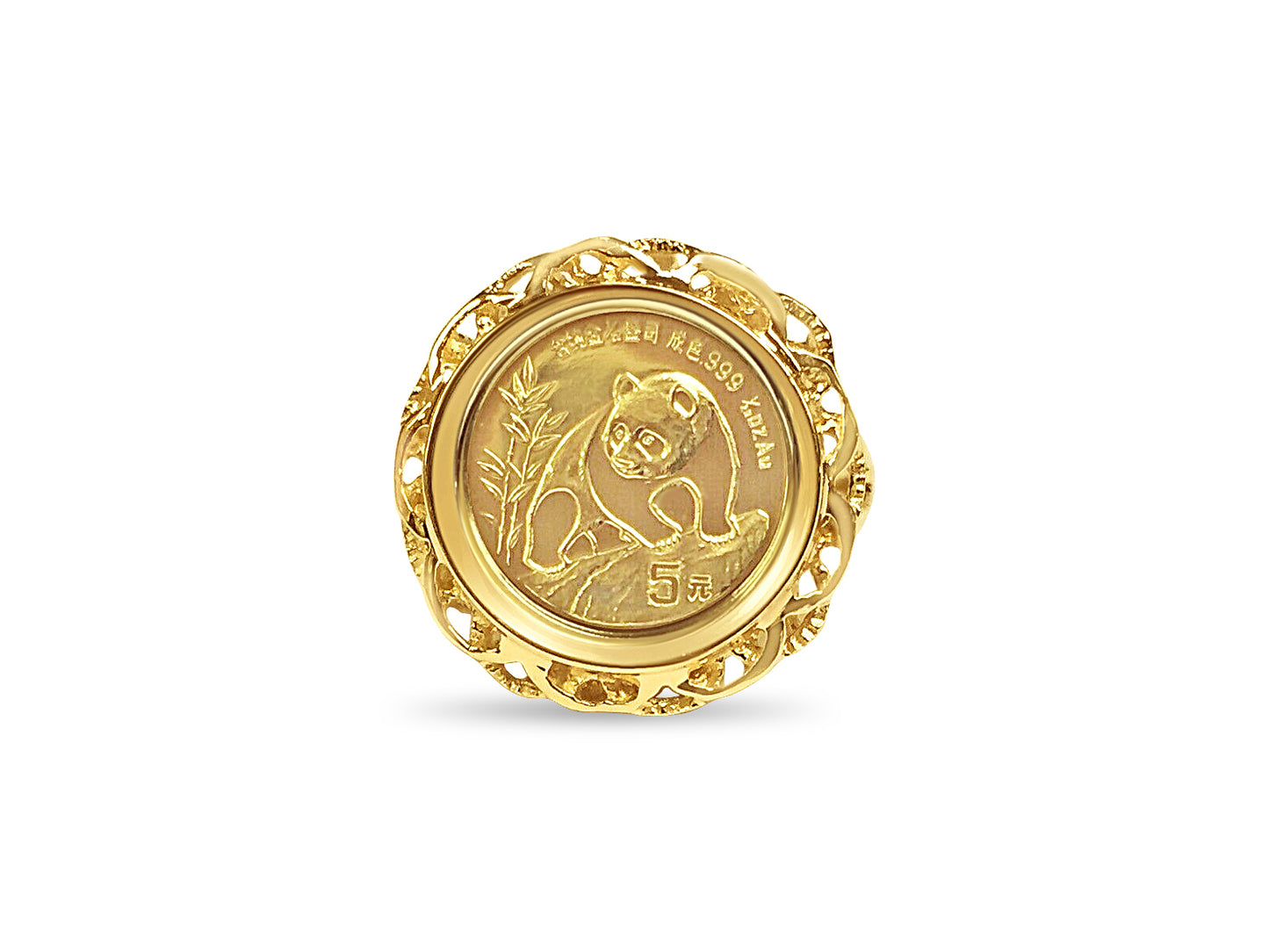 Handmade Solid Gold Fancy Coin Ring , Chinese Panda Bear Coin ,