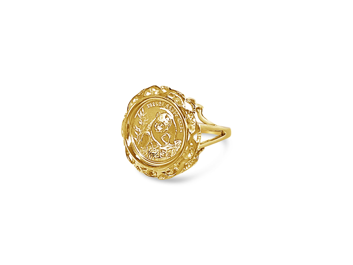 Handmade Solid Gold Fancy Coin Ring , Chinese Panda Bear Coin ,