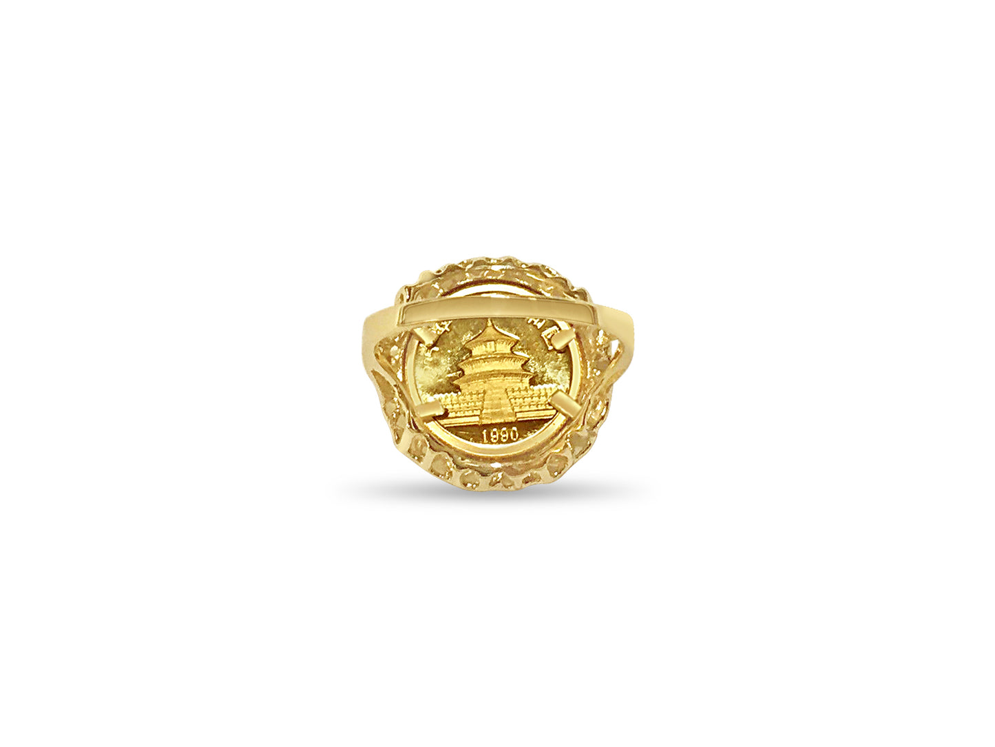 Handmade Solid Gold Fancy Coin Ring , Chinese Panda Bear Coin ,