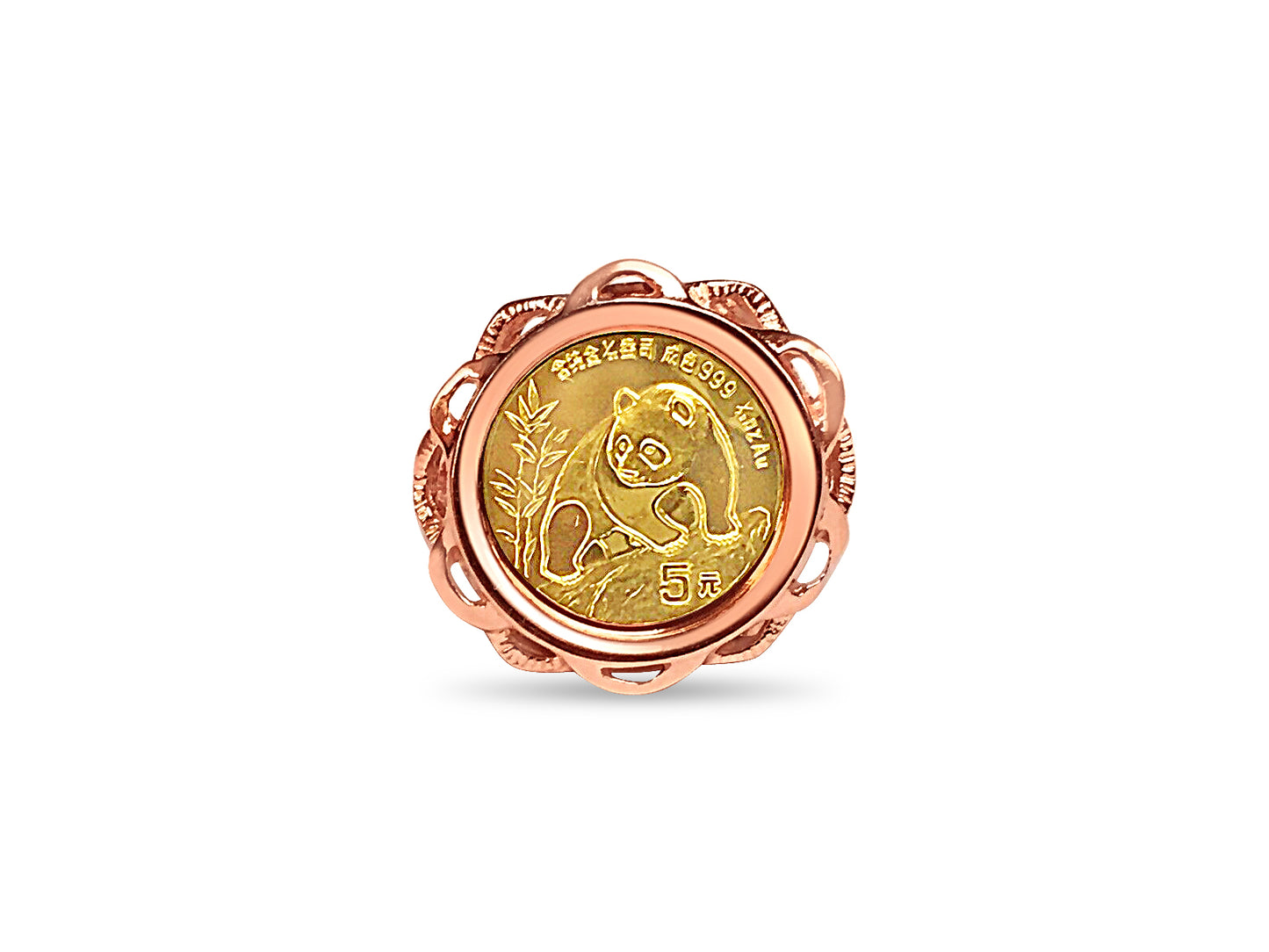 Handmade Solid Gold Fancy Ladies Coin Ring , Chinese Panda Bear Coin ,