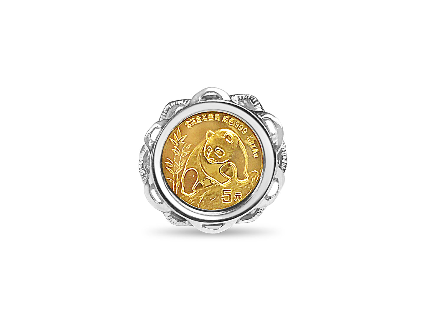 Handmade Solid Gold Fancy Ladies Coin Ring , Chinese Panda Bear Coin ,