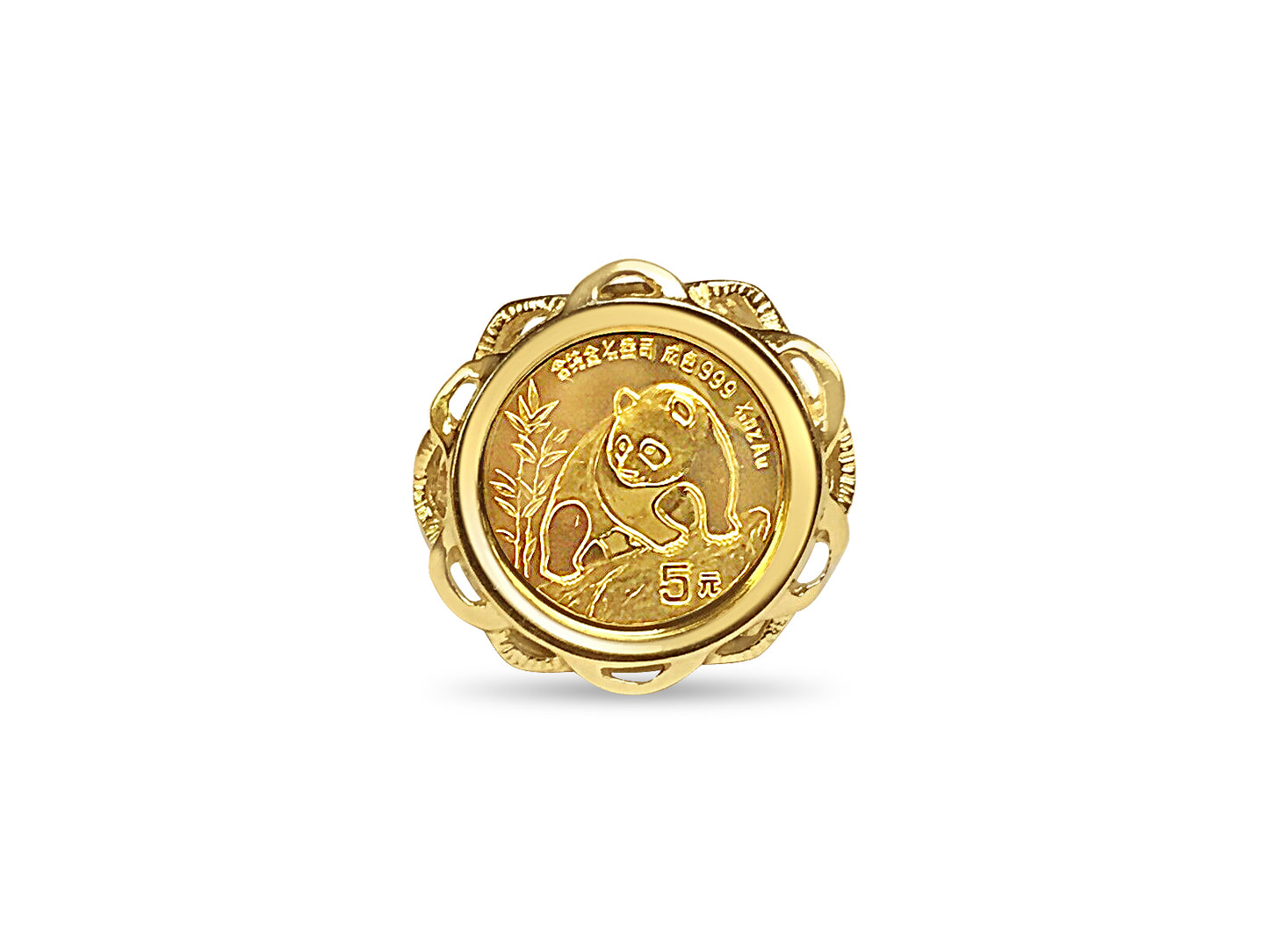 Handmade Solid Gold Fancy Ladies Coin Ring , Chinese Panda Bear Coin ,