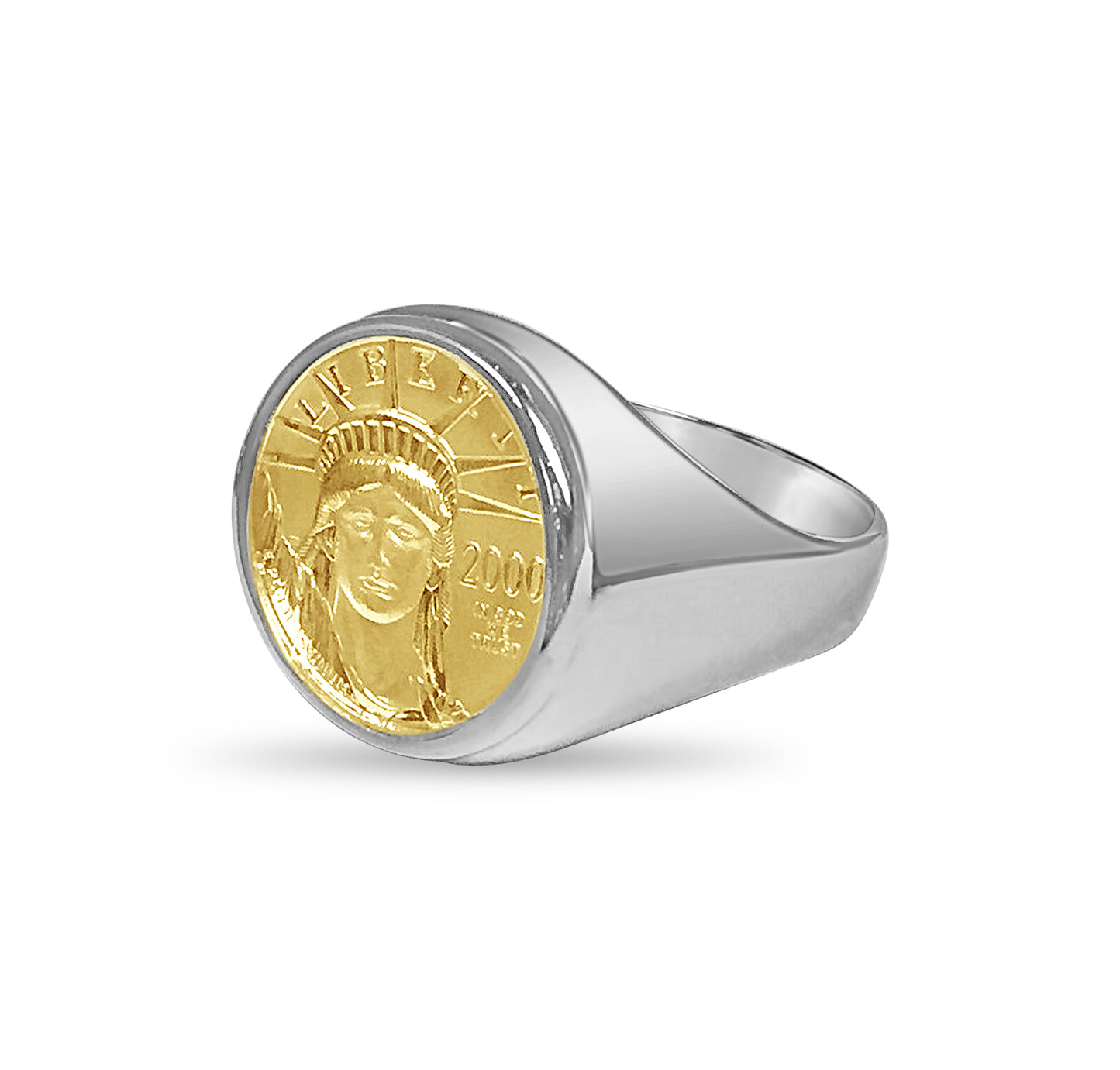 Handmade Solid Gold Fancy Coin Ring , 1/10oz Coin ,