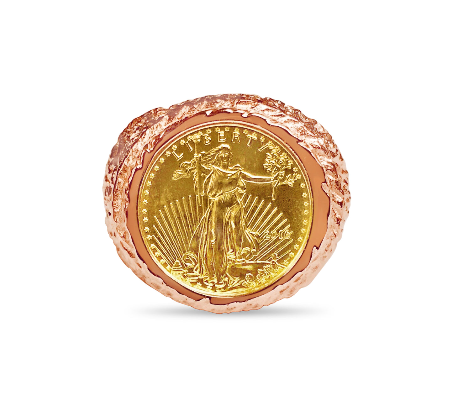 Handmade Solid Gold Nugget Coin Ring , 1/10oz Coin ,