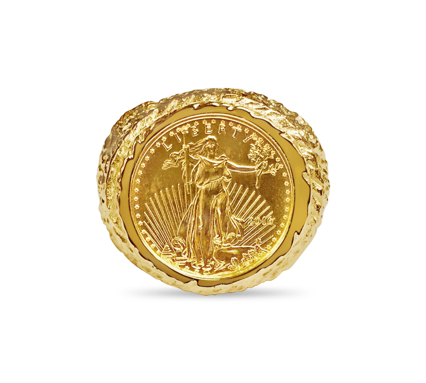 Handmade Solid Gold Nugget Coin Ring , 1/10oz Coin ,