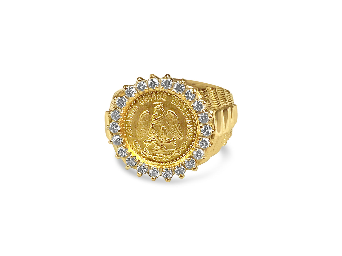 Handmade Solid Gold Diamond Fancy Coin Ring , Dos Pesos Coin ,