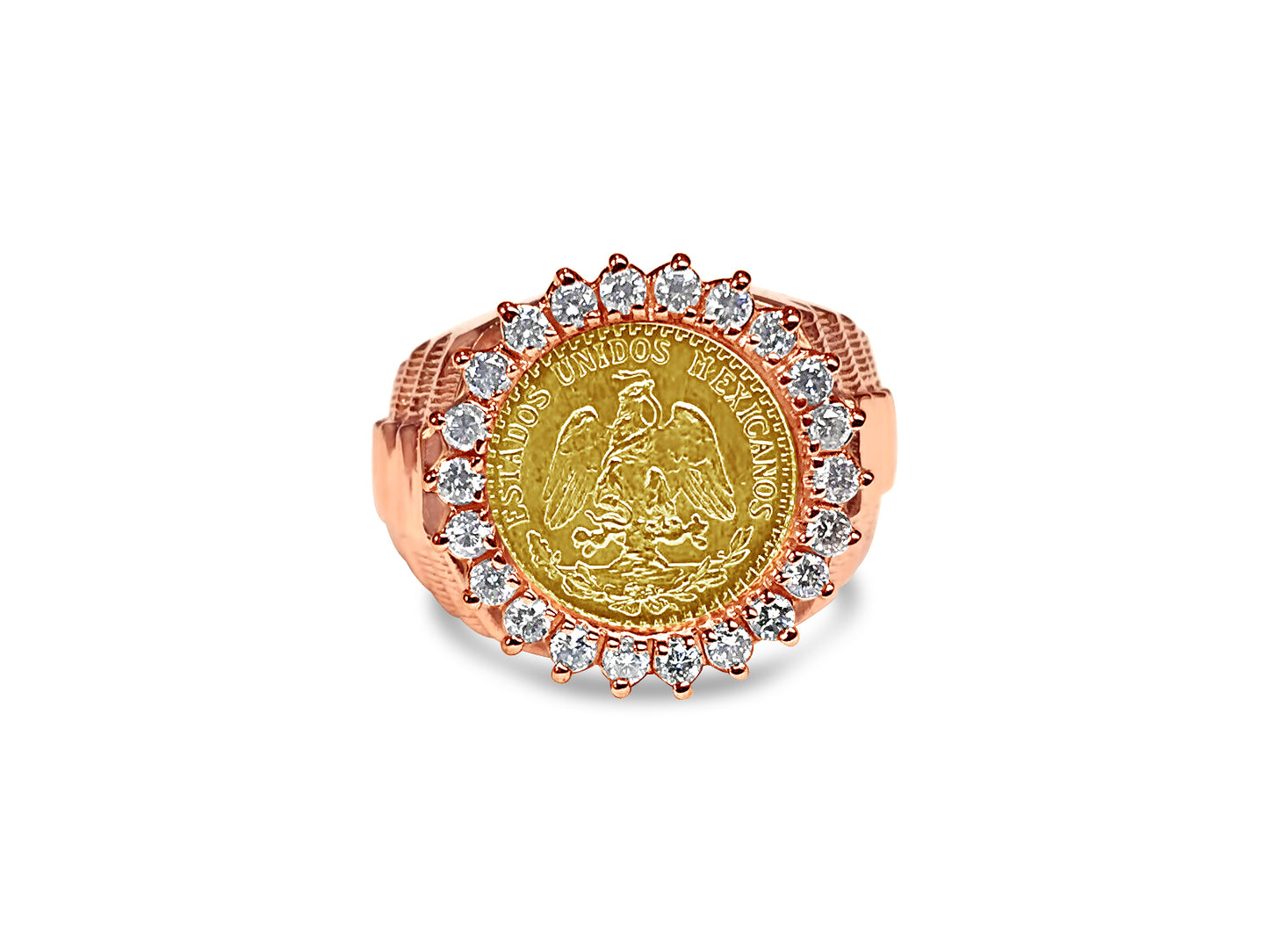 Handmade Solid Gold Diamond Fancy Coin Ring , Dos Pesos Coin ,