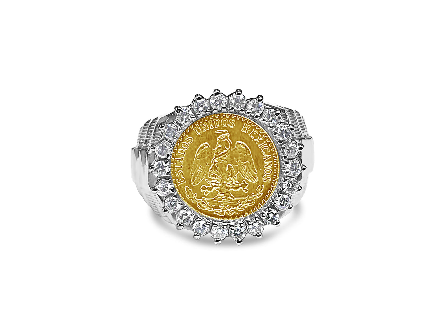 Handmade Solid Gold Diamond Fancy Coin Ring , Dos Pesos Coin ,