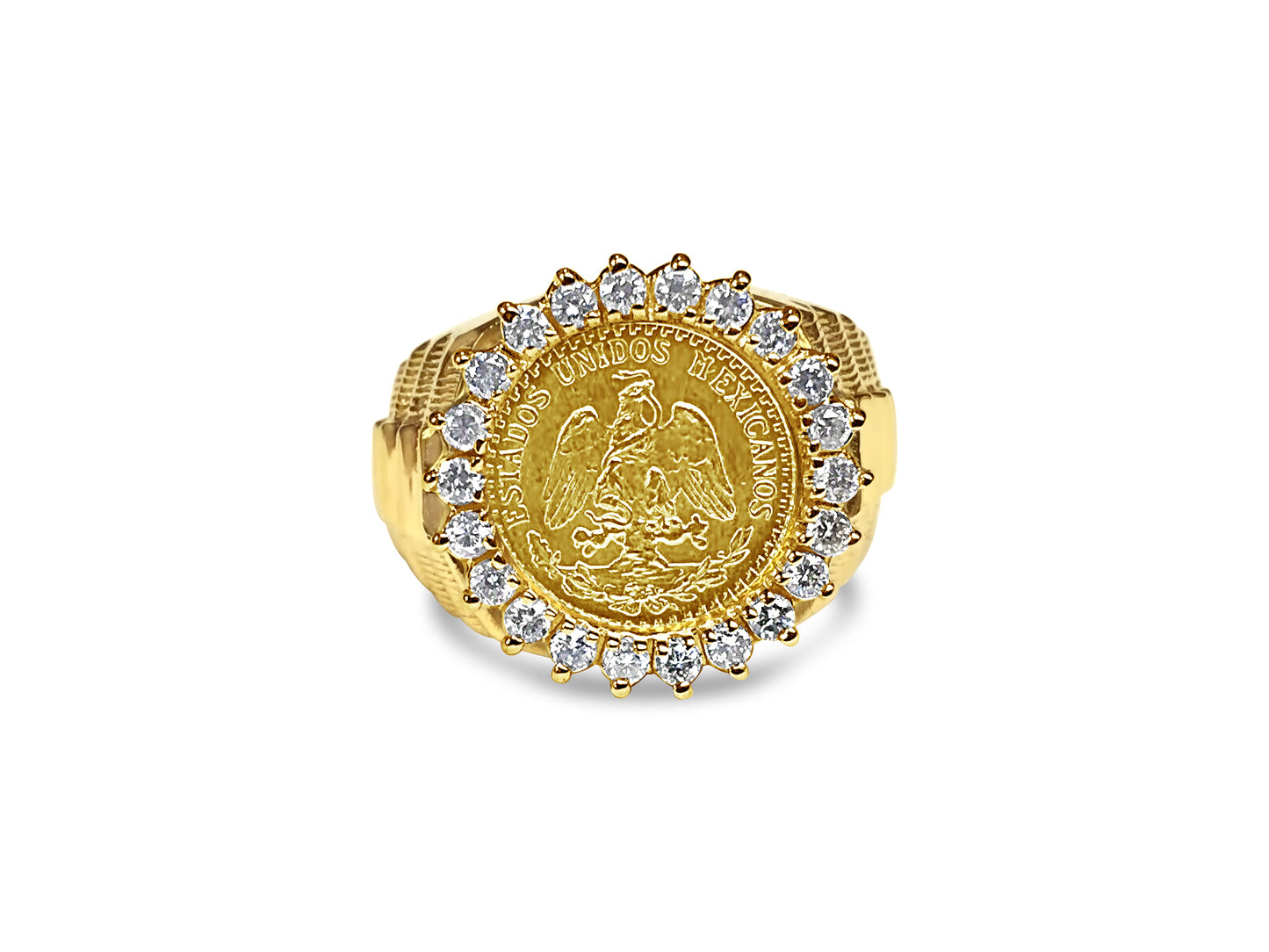 Handmade Solid Gold Diamond Fancy Coin Ring , Dos Pesos Coin ,