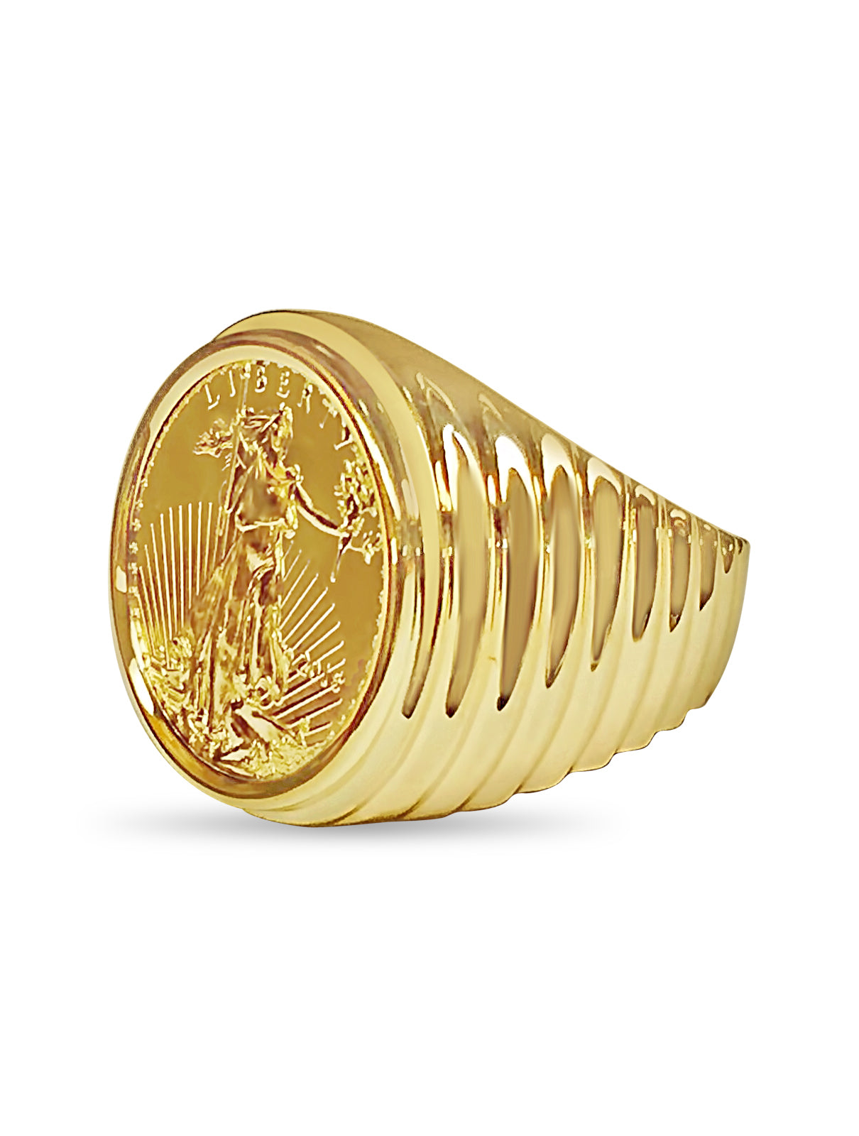 Handmade Solid Gold Fancy Coin Ring , 1/4oz Coin ,