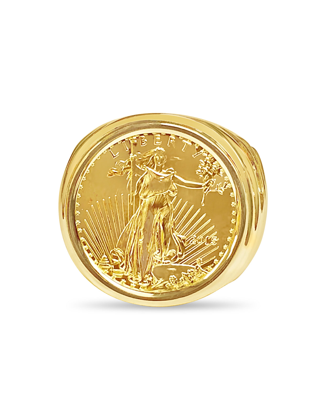 Handmade Solid Gold Fancy Coin Ring , 1/4oz Coin ,