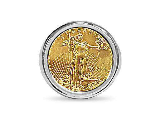Handmade Solid Gold Fancy Coin Ring , 1/4oz Coin ,