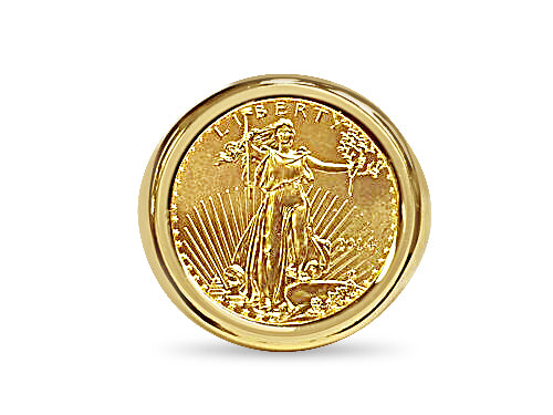 Handmade Solid Gold Fancy Coin Ring , 1/4oz Coin ,
