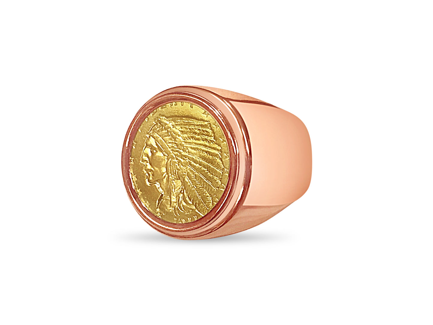 Handmade Solid Gold Fancy Coin Ring , Indian Head Coin ,