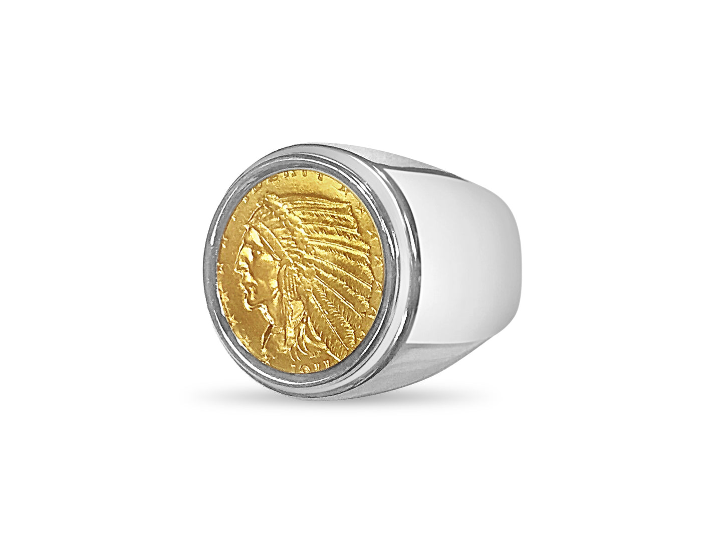 Handmade Solid Gold Fancy Coin Ring , Indian Head Coin ,