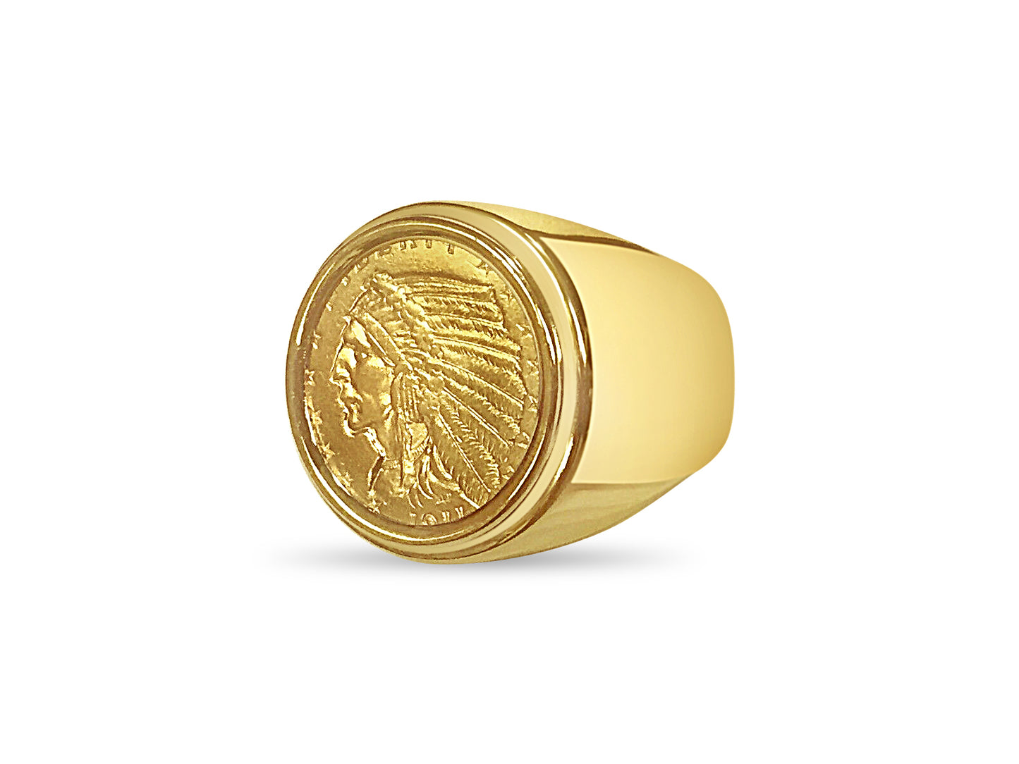 Handmade Solid Gold Fancy Coin Ring , Indian Head Coin ,