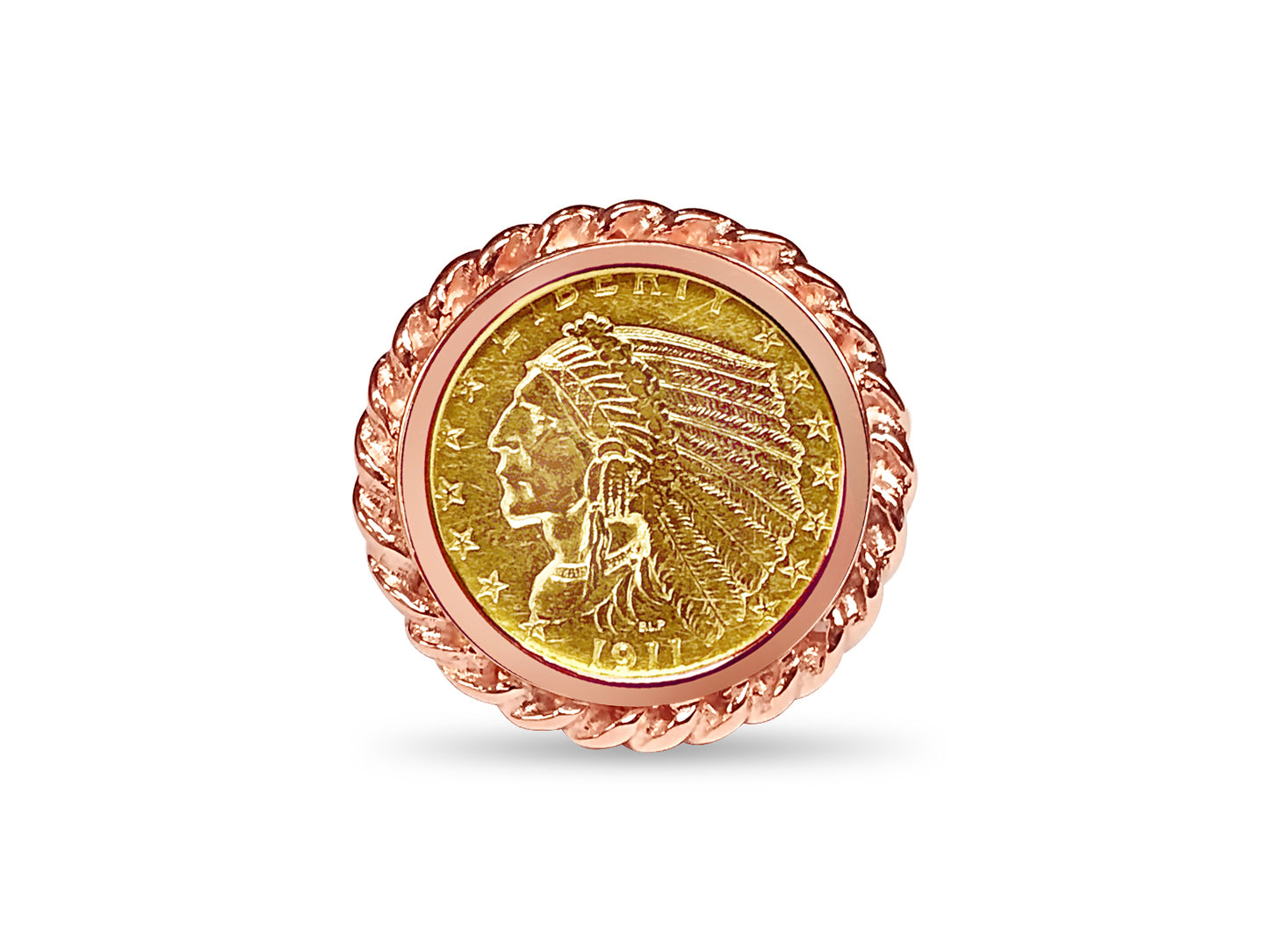 Handmade Solid Gold Fancy Coin Ring , Indian Head Coin ,