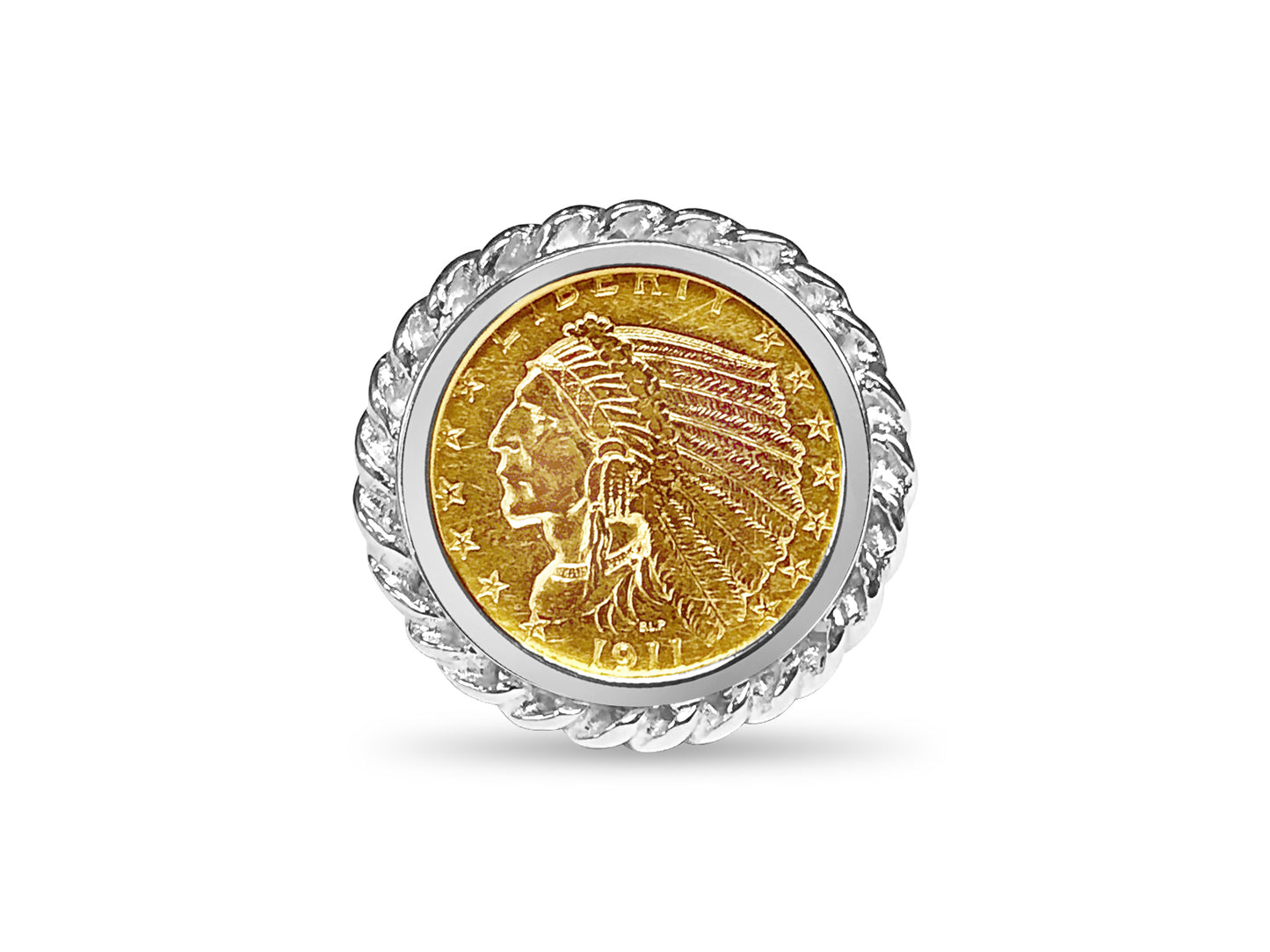 Handmade Solid Gold Fancy Coin Ring , Indian Head Coin ,