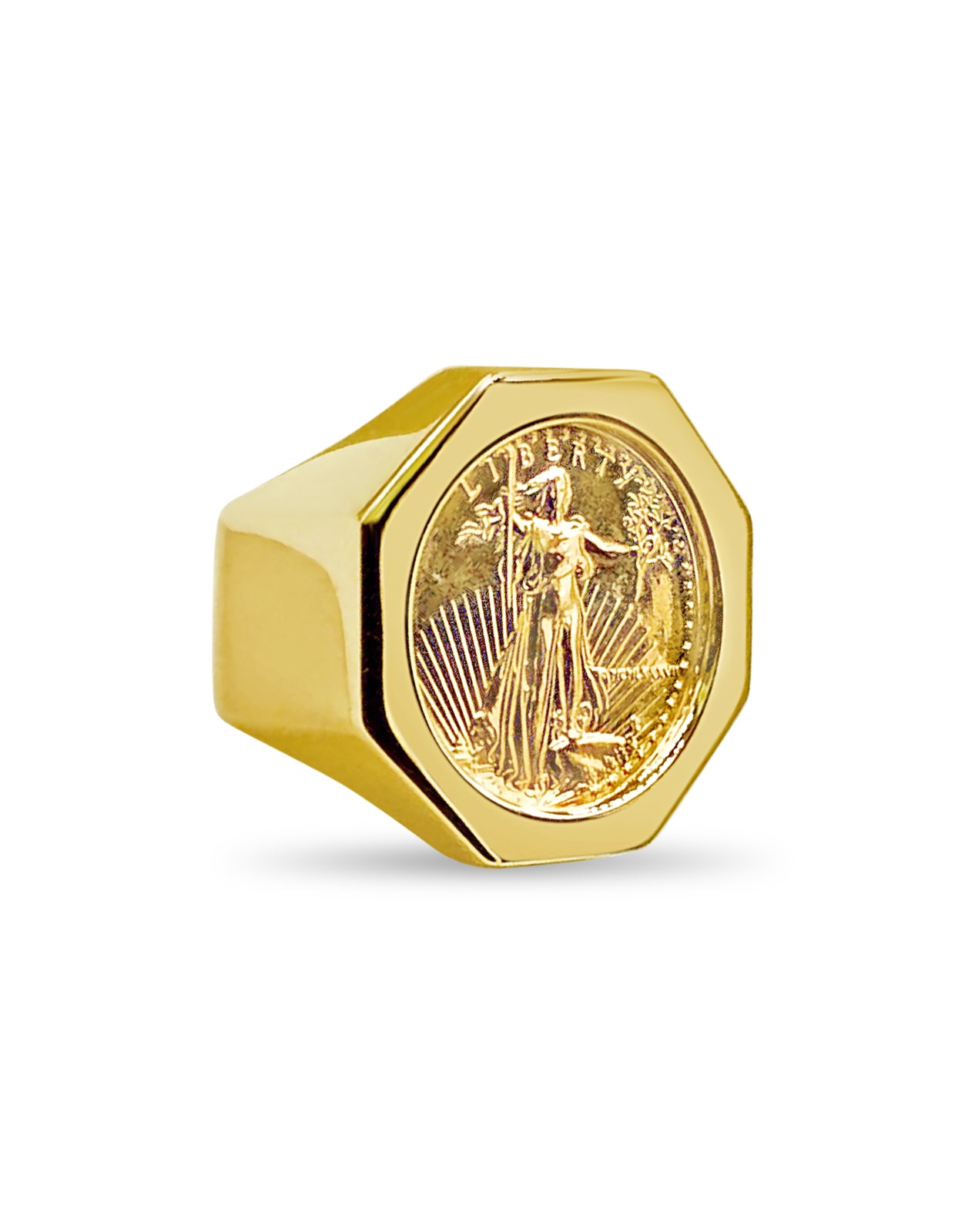 Handmade Solid Gold Fancy Coin Ring , 1/4oz Coin ,
