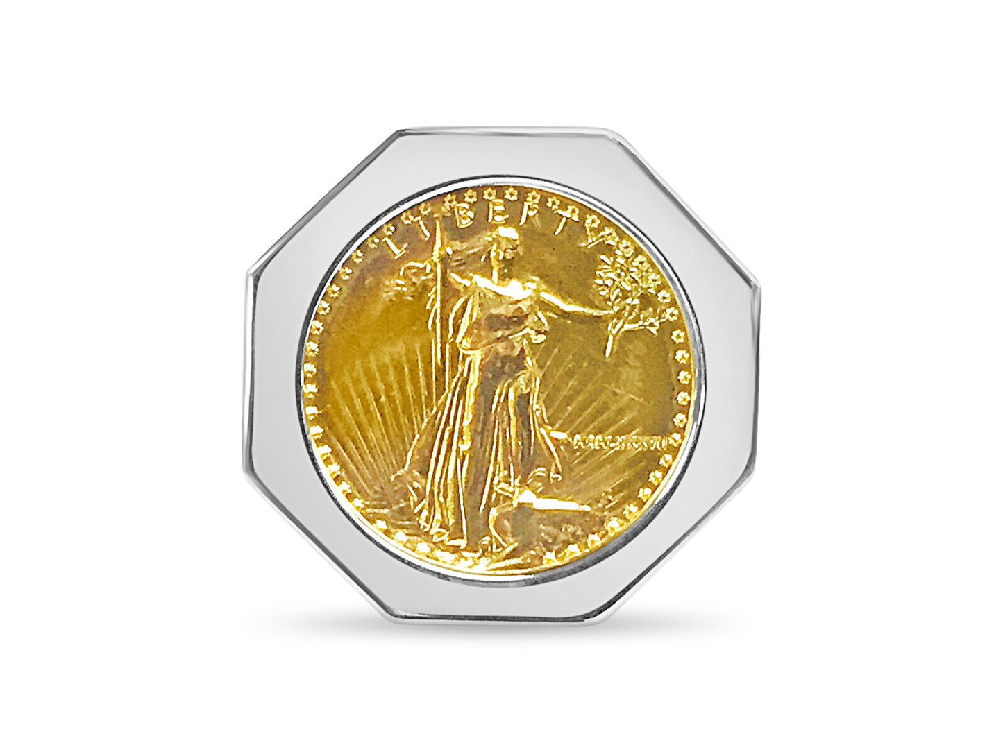 Handmade Solid Gold Fancy Coin Ring , 1/4oz Coin ,