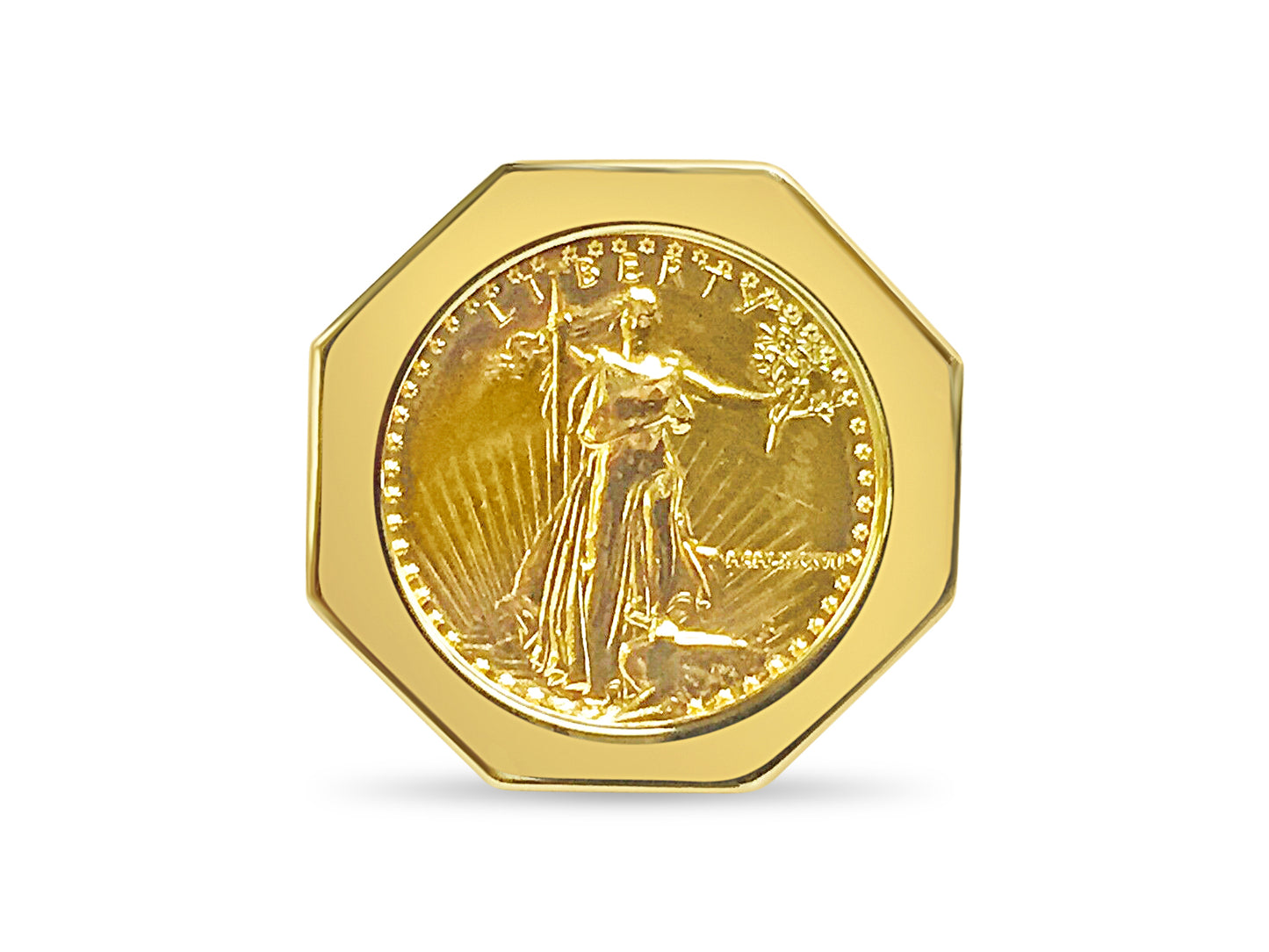Handmade Solid Gold Fancy Coin Ring , 1/4oz Coin ,