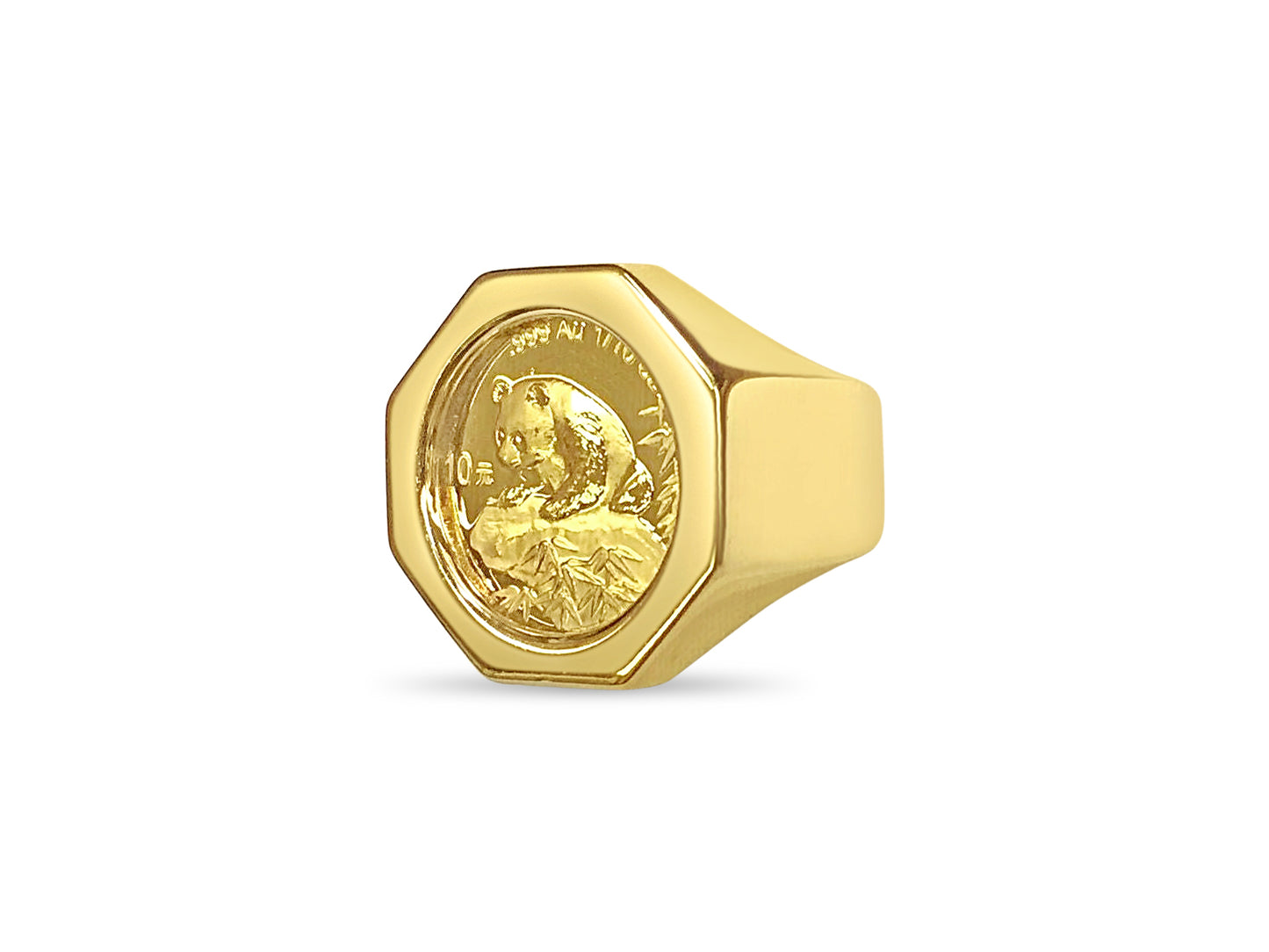Handmade Solid Gold Fancy Coin Ring , Chinese Panda Bear Coin ,