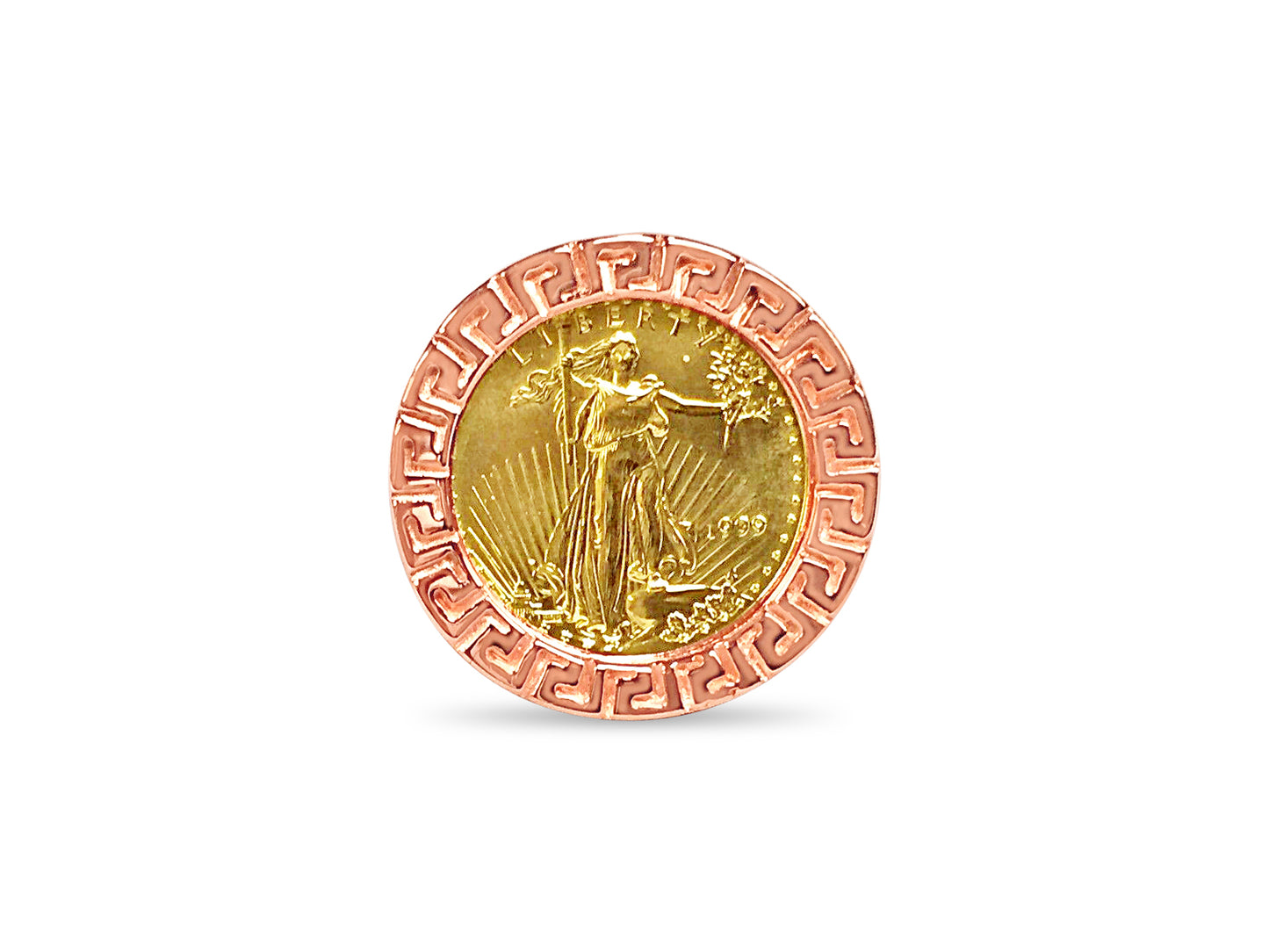 Handmade Solid Gold Greek Key Frame Coin Ring , 1/10oz Coin ,