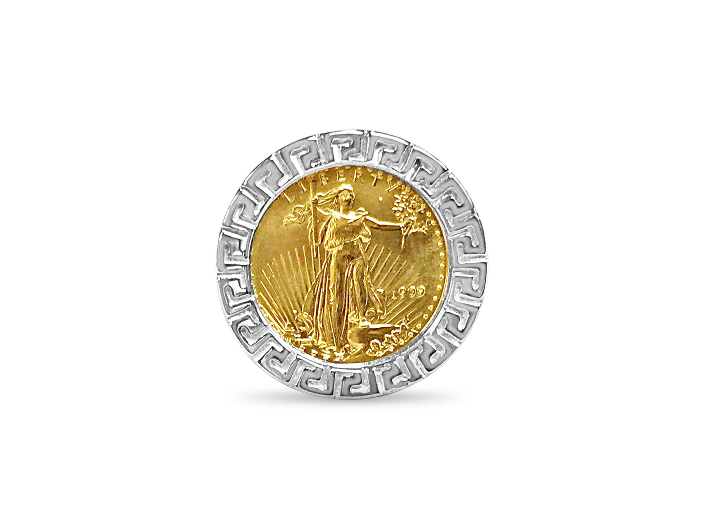 Handmade Solid Gold Greek Key Frame Coin Ring , 1/10oz Coin ,