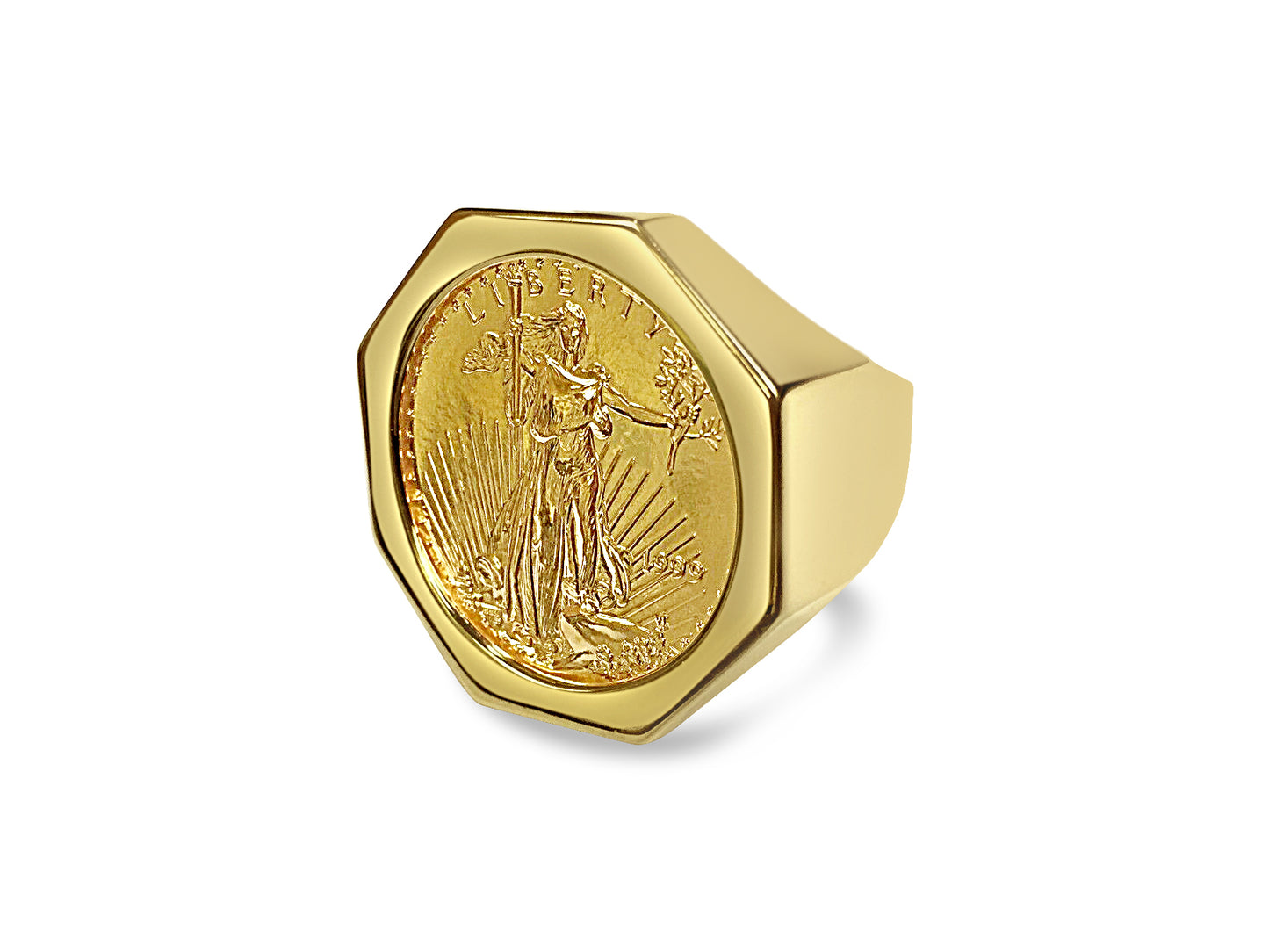 Handmade Solid Gold Fancy Coin Ring , 1/2oz Coin ,