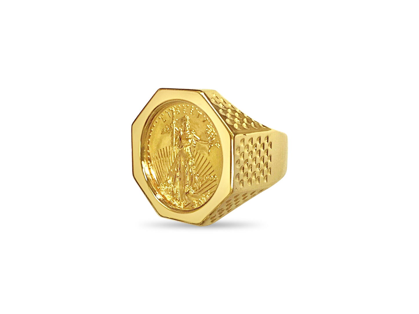 Handmade Solid Gold Fancy Coin Ring , 1/4oz Coin ,