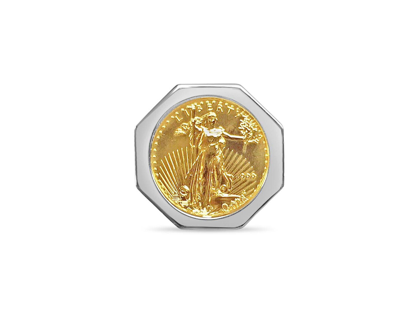 Handmade Solid Gold Fancy Coin Ring , 1/4oz Coin ,