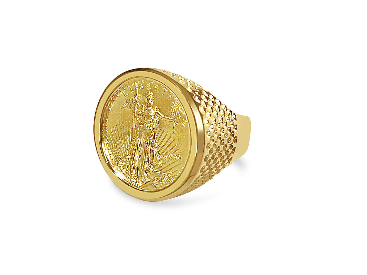 Handmade Solid Gold Fancy Coin Ring , 1/4oz Coin ,