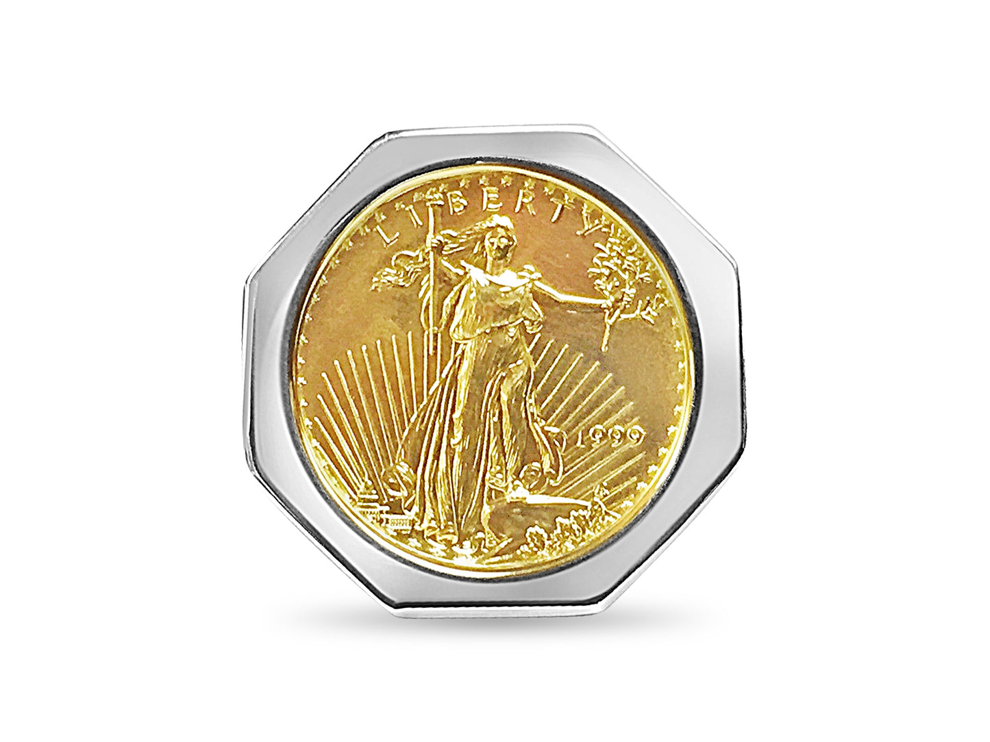 Handmade Solid Gold Fancy Coin Ring , 1/4oz Coin ,