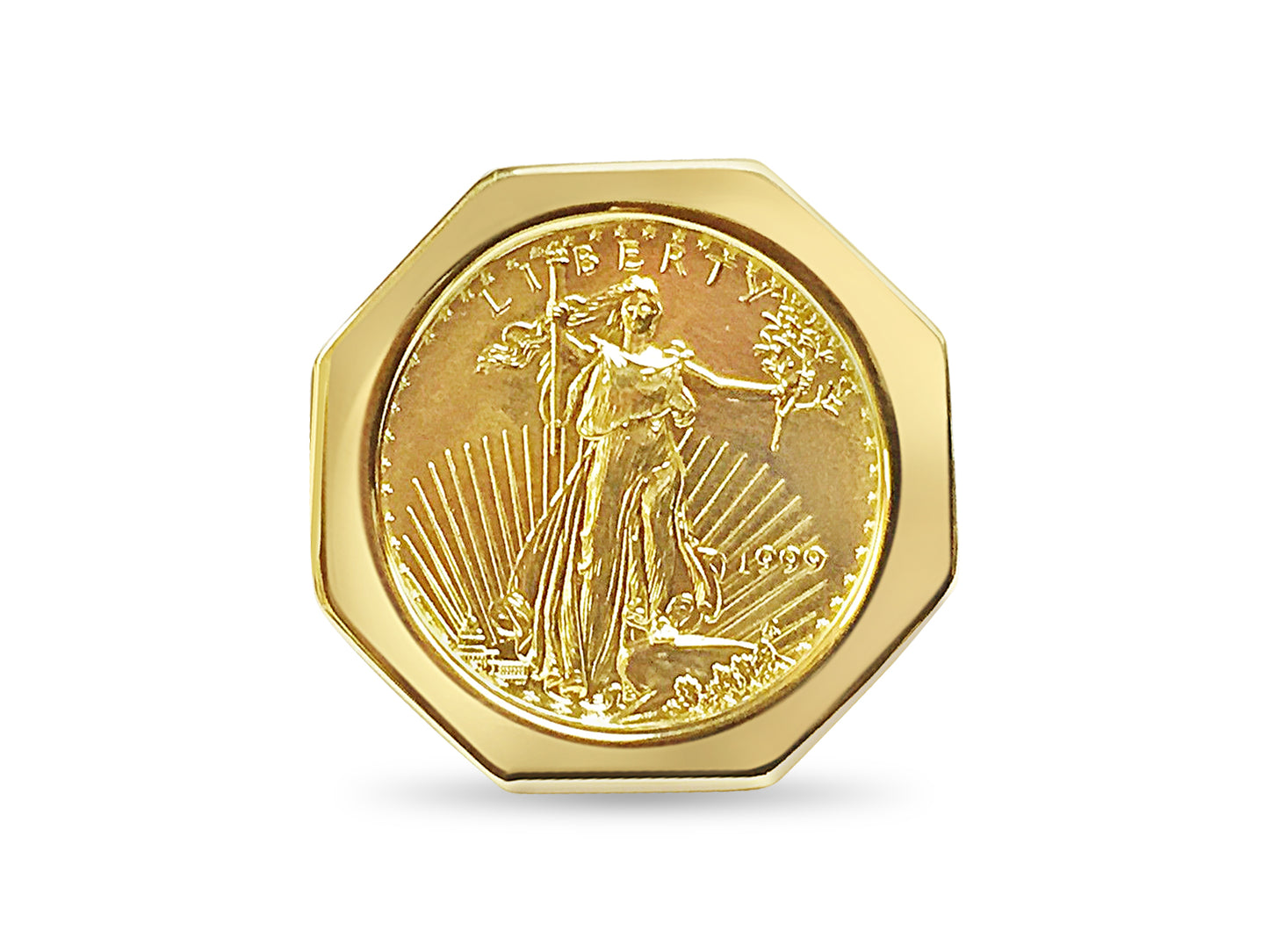 Handmade Solid Gold Fancy Coin Ring , 1/4oz Coin ,