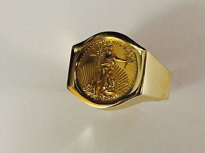 Handmade Solid Gold Fancy Coin Ring , 1/10oz Coin ,