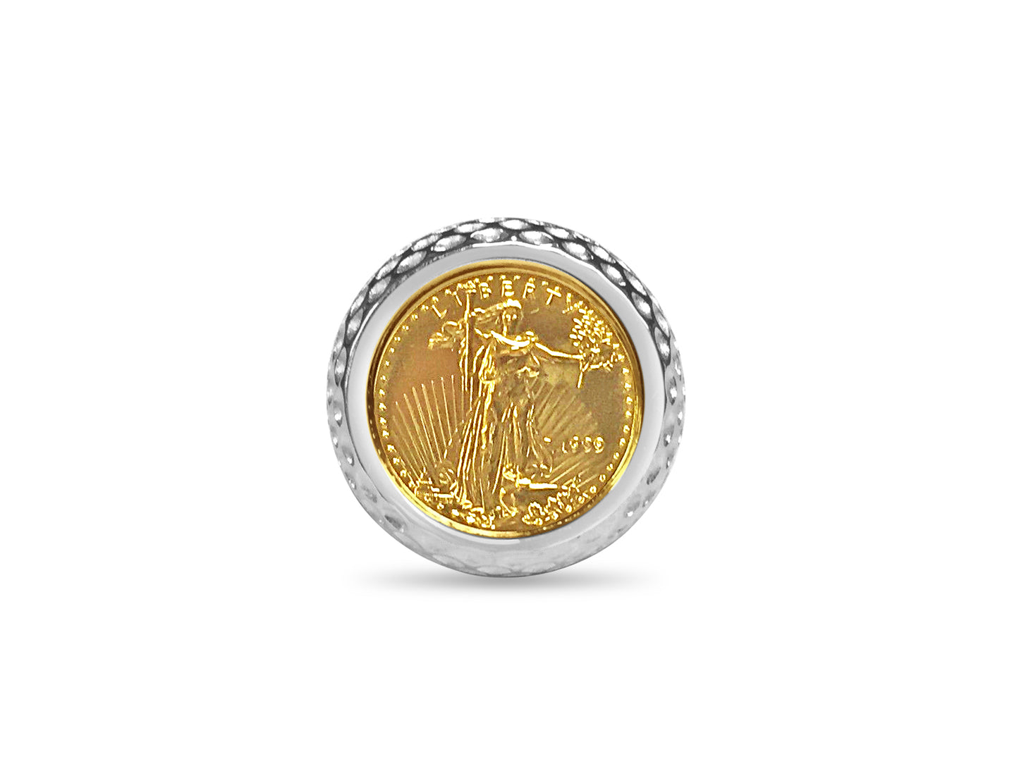 Handmade Solid Gold Fancy Coin Ring , 1/10oz Coin ,