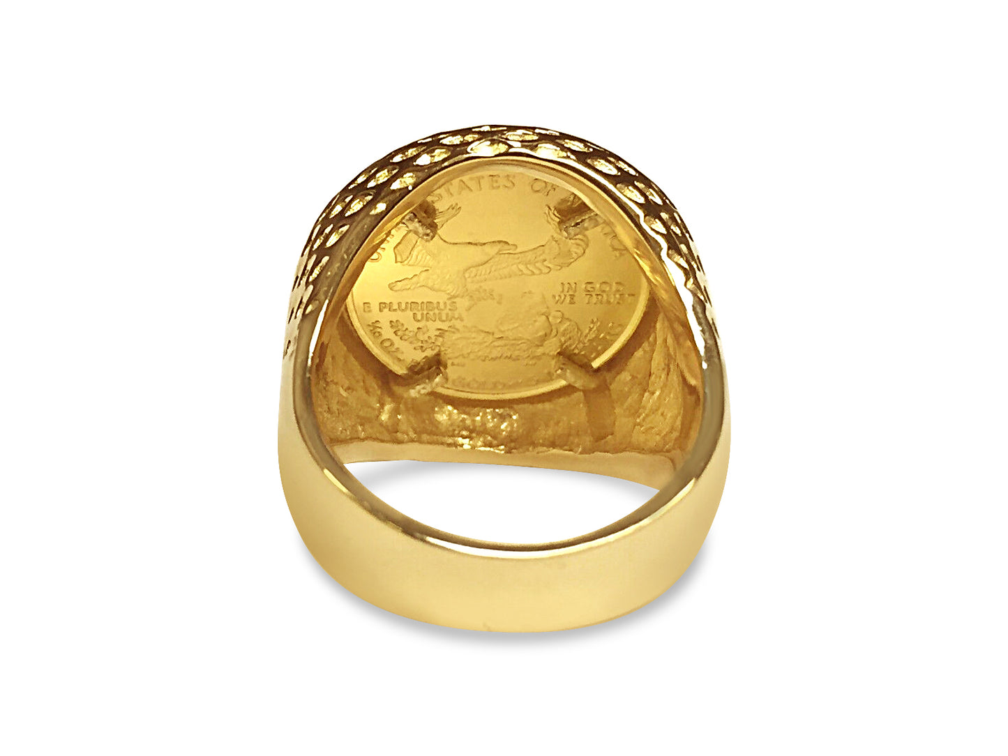 Handmade Solid Gold Fancy Coin Ring , 1/10oz Coin ,