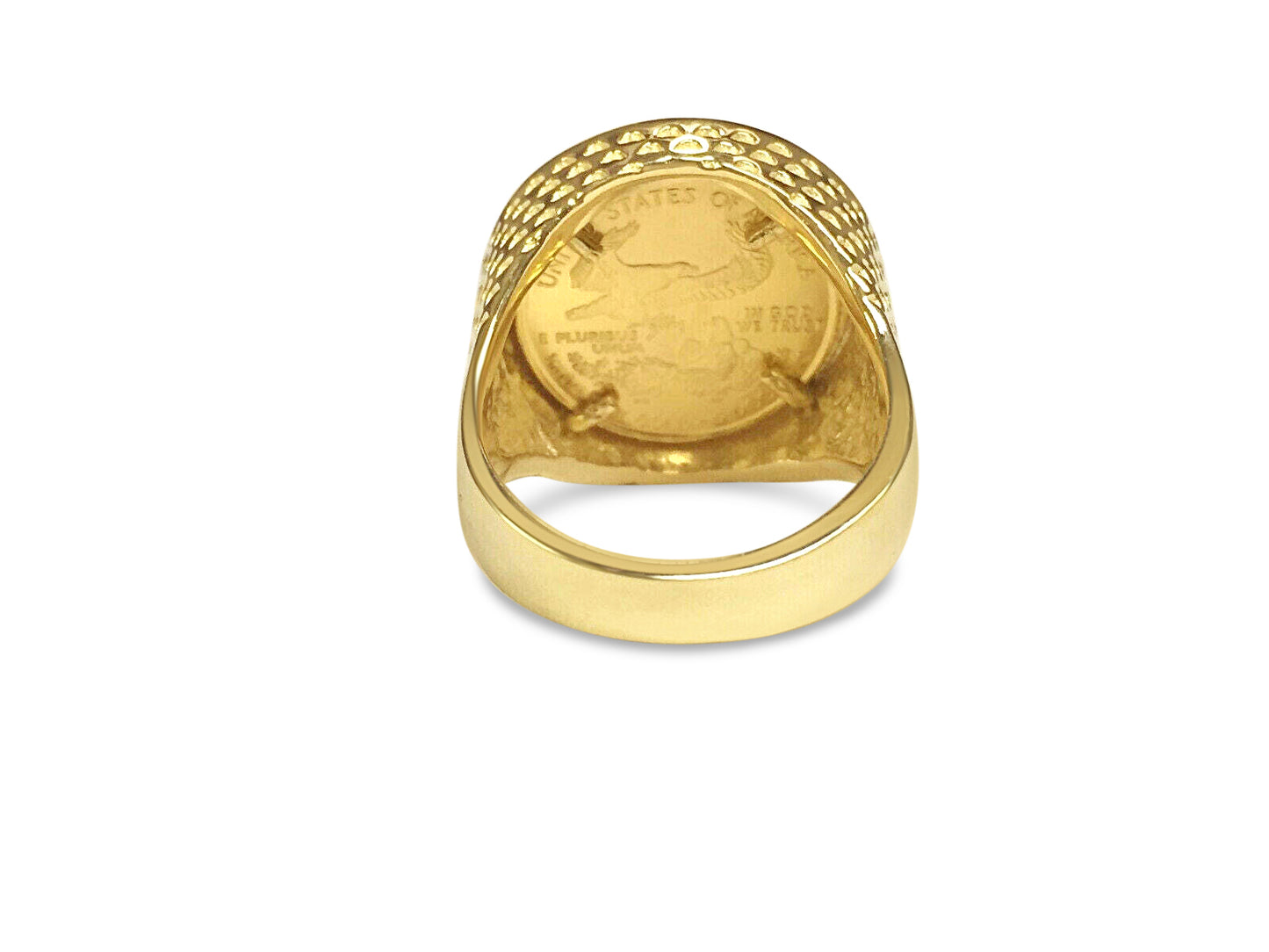 Handmade Solid Gold Fancy Coin Ring , 1/10oz Coin ,