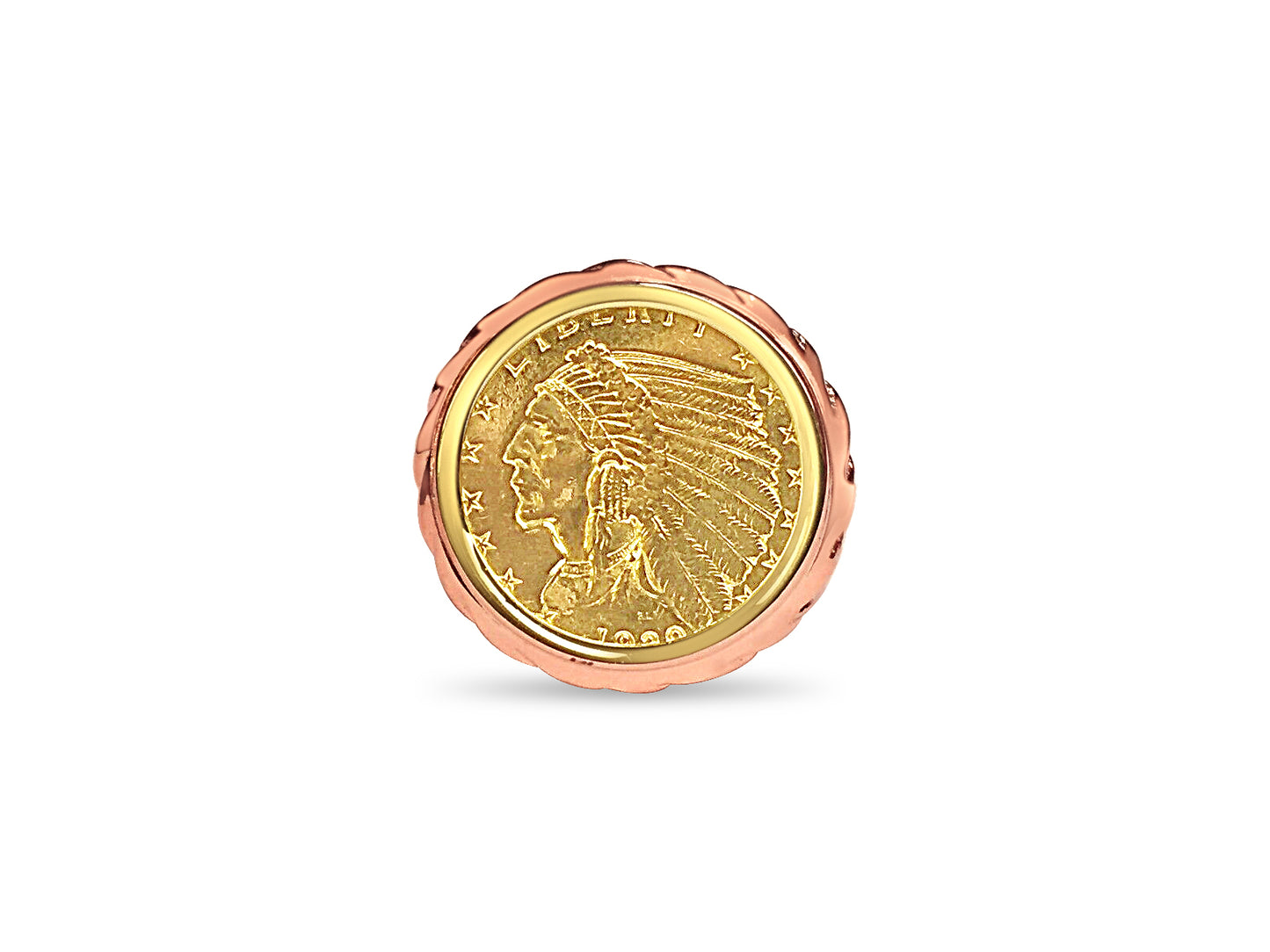 Handmade Solid Gold Fancy Coin Ring , Indian Head Coin ,