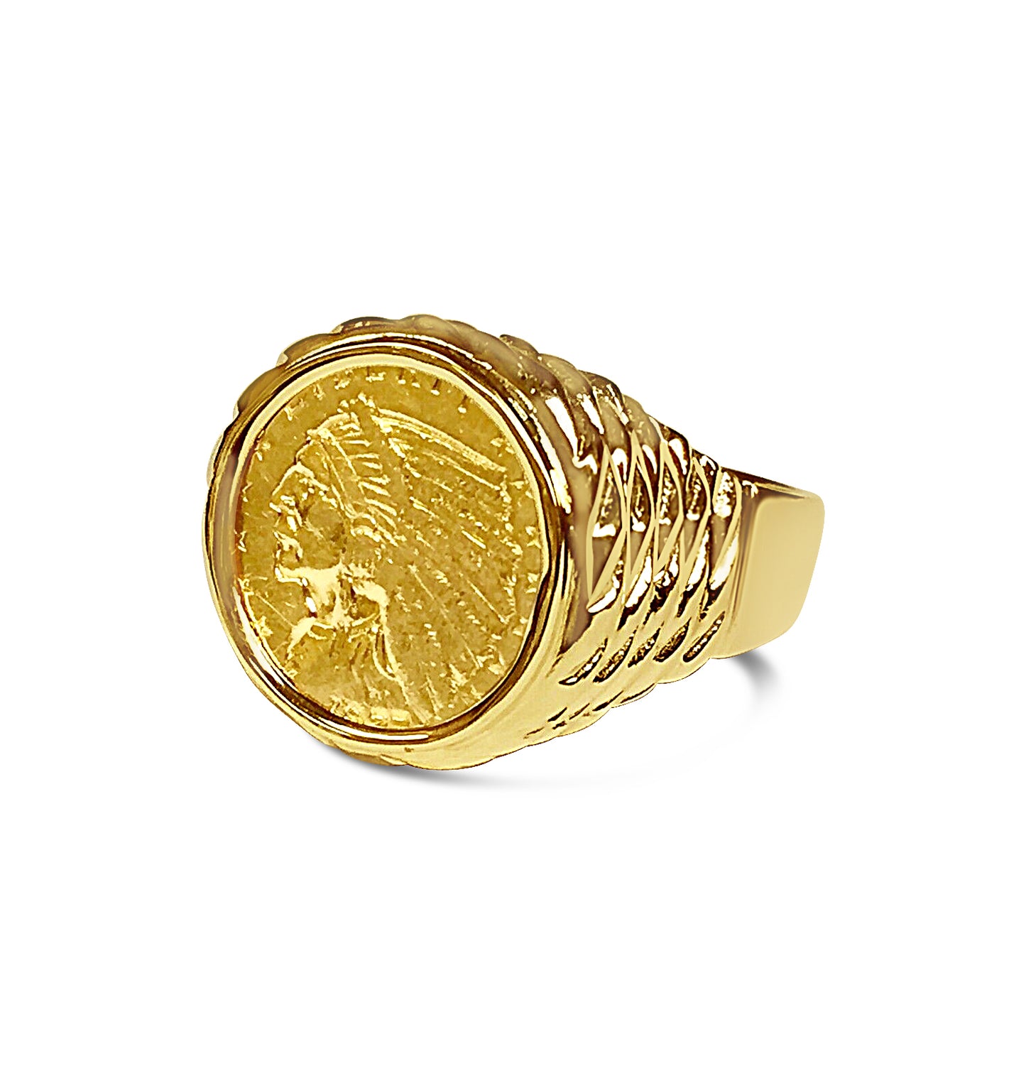 Handmade Solid Gold Fancy Coin Ring , Indian Head Coin ,