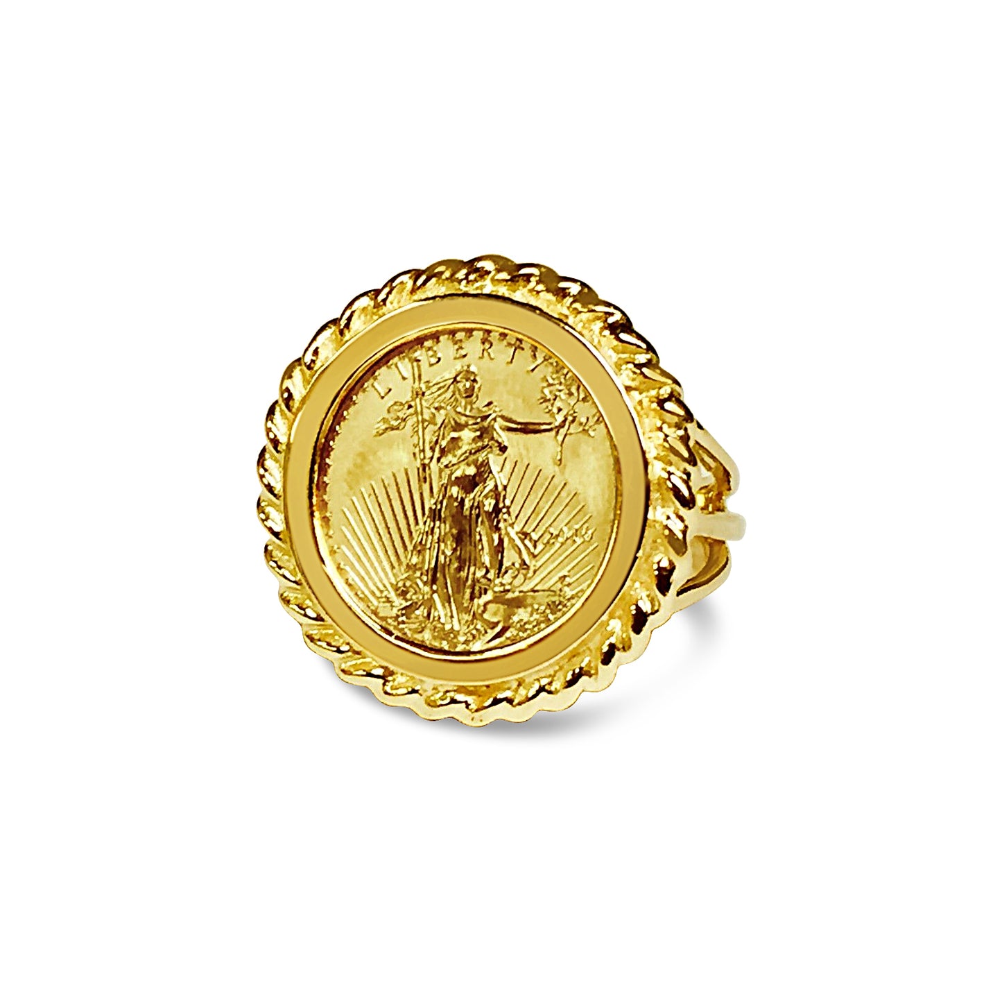 Handmade Solid Gold Fancy Ladies Coin Ring , 1/10oz Coin ,