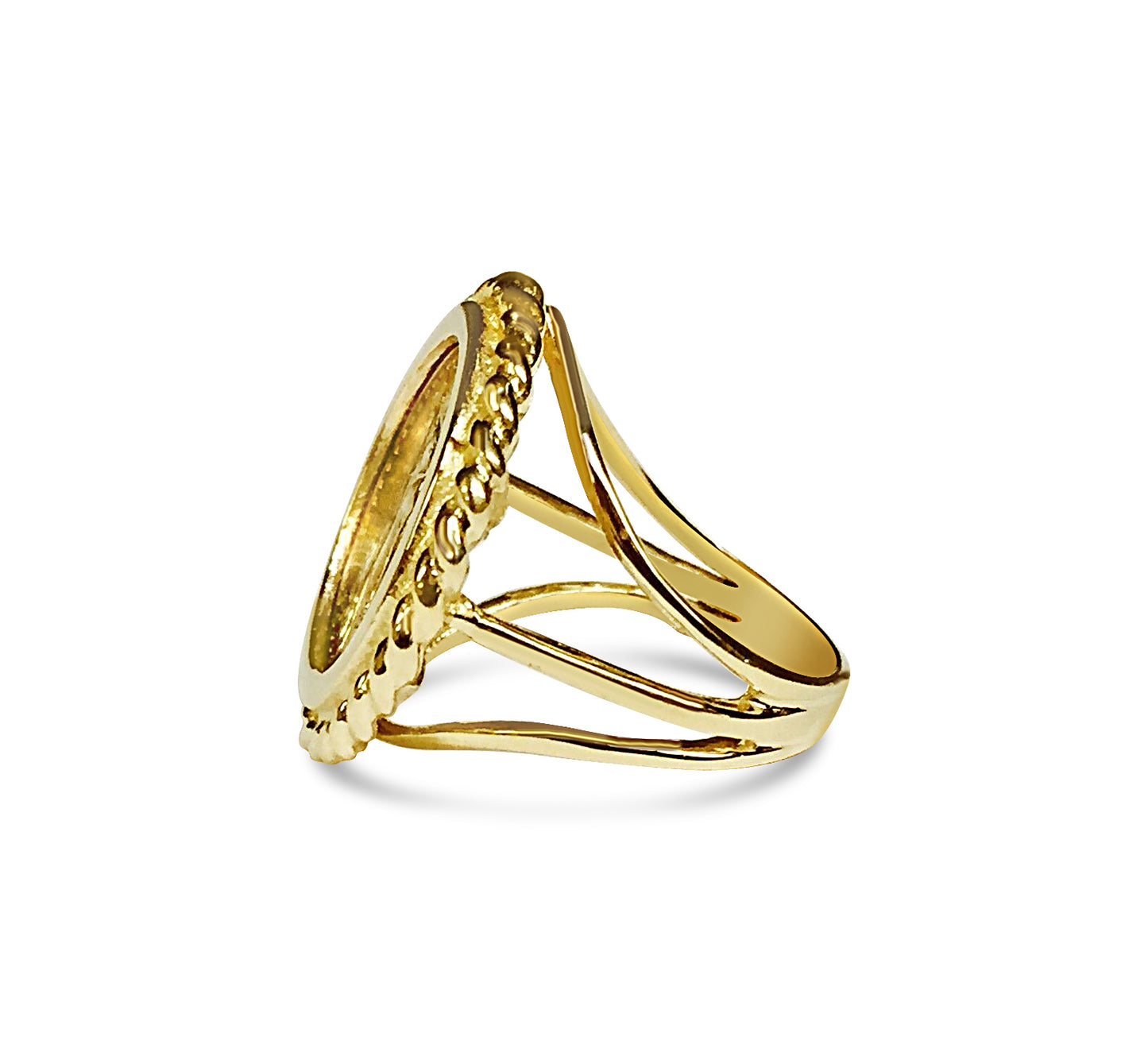 Handmade Solid Gold Fancy Ladies Coin Ring , 1/10oz Coin ,