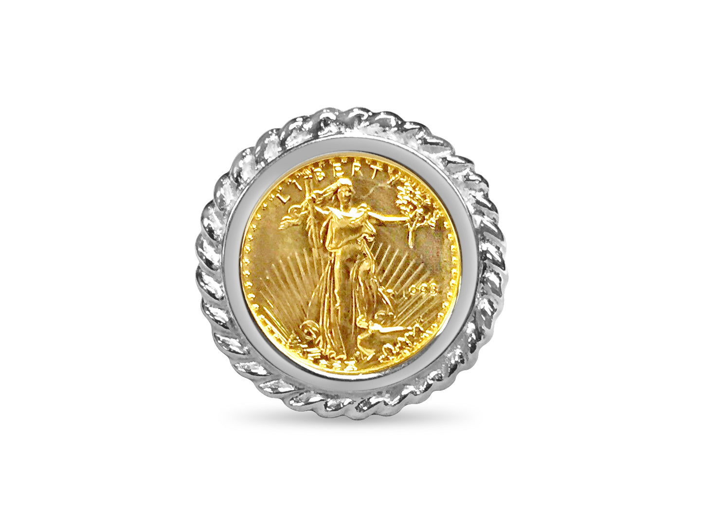 Handmade Solid Gold Fancy Ladies Coin Ring , 1/10oz Coin ,