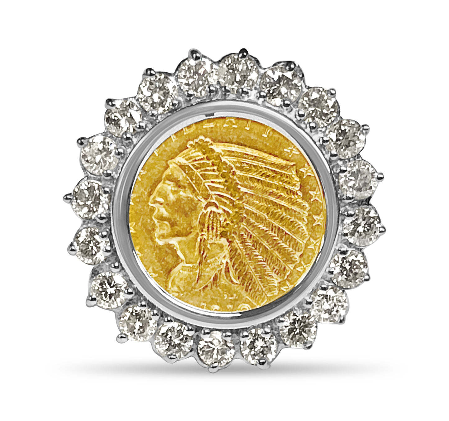 Handmade Solid Gold Diamond Fancy Coin Ring , Indian Head Coin ,