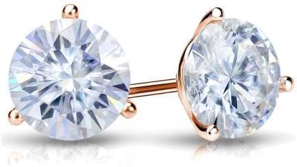 AceTex Round Brilliant Lab-Grown Diamond Earrings, 3-Prong in 14K Gold