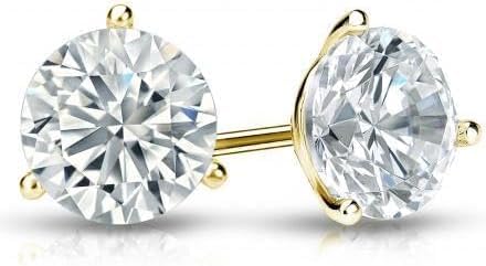AceTex Round Brilliant Lab-Grown Diamond Earrings, 3-Prong in 14K Gold