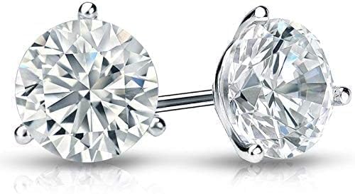 AceTex Round Brilliant Lab-Grown Diamond Earrings, 3-Prong in 14K Gold