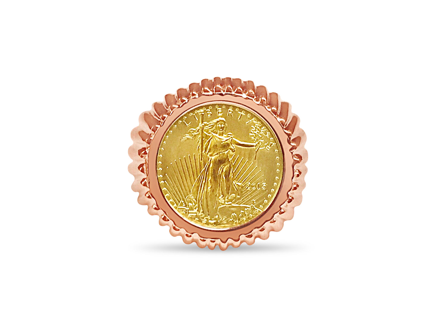 Handmade Solid Gold Fancy Coin Ring , 1/10oz Coin ,
